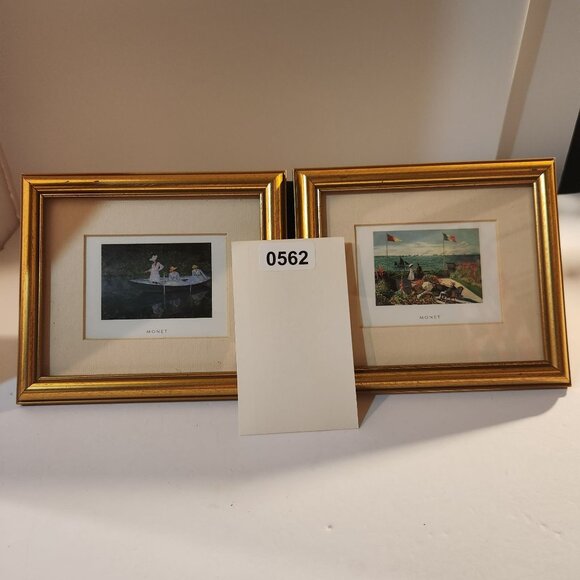 Vtg Claude Monet The Boat at Giverny Terrace at St Adresse Art Print Framed SET - Picture 1 of 9